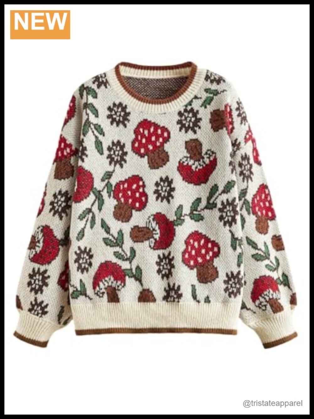 Women's Plus Size Mushroom Knit Sweater Cute Crew Neck Long Sleeve Pullover